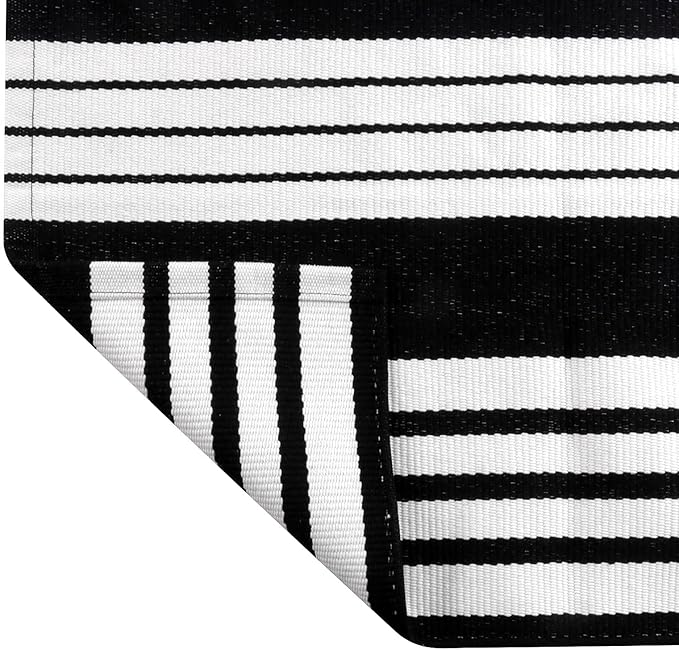 OJIA Black and White Outdoor Rug 4x6 ft Cotton Woven Patio Rug Machine Washable Front Door Mat Indoor/Outdoor Area Rugs Floor Mat for Farmhouse/Front Porch/Lawn/Living Room