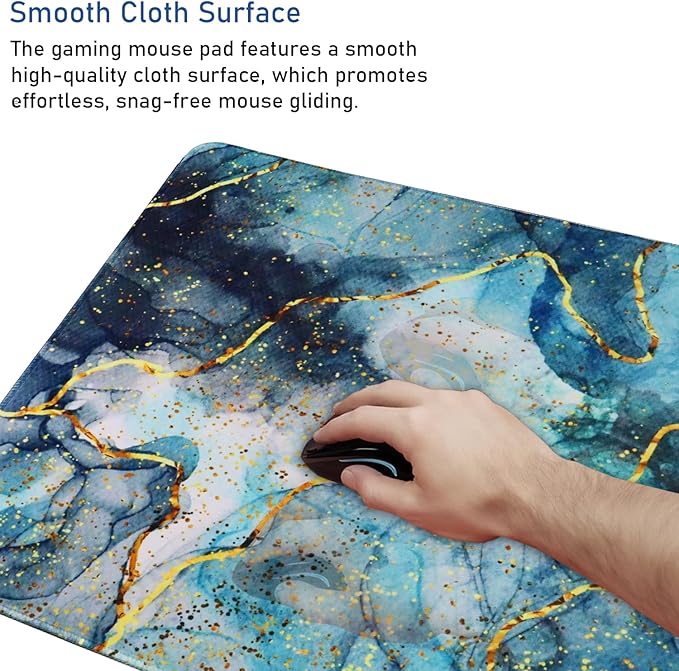 Large Mouse Pad with Stitched Edges, (35.4X15.7In) Durable Non-Slip Natural Rubber Base, Waterproof Computer Keyboard Pad Mat for Esports Pros/Gamer/Desktop/Office/Home, MarbleBlue