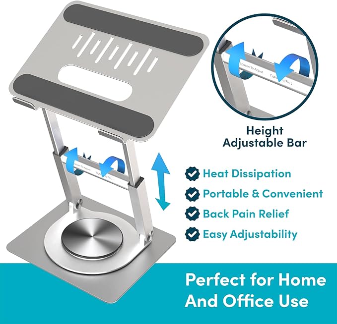 Lifelong 360 Rotating Ergonomic Laptop Stand for Desk, Laptop Riser with Swivel Base, Adjustable Computer Stand for 10-17" MacBook Pro & All Laptops- Portable Standing Desk Converter- Height 16"
