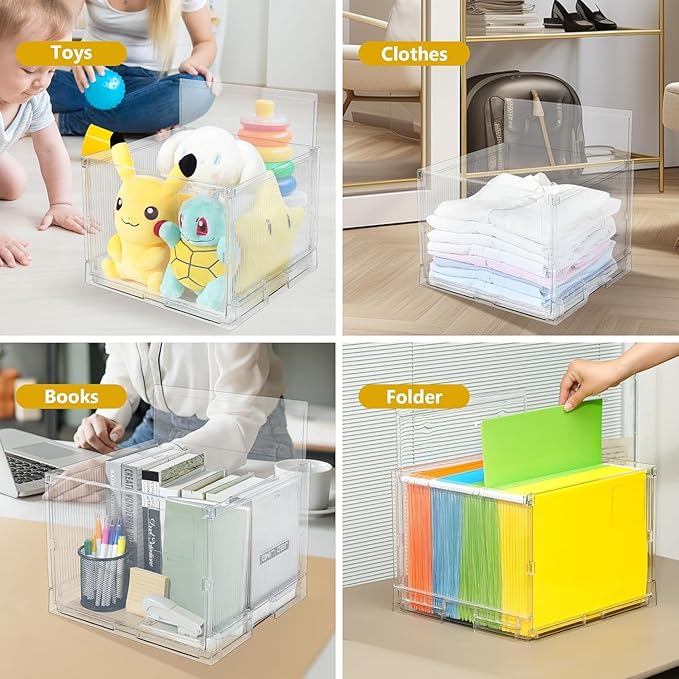 MUKAI File Box Organizer, Hanging Folder Storage Boxes, File Folder Organizer with Slide, Filing Crate Bin Holder with Letter-size File Holder Filing Box for Office, Home, Decor (1)