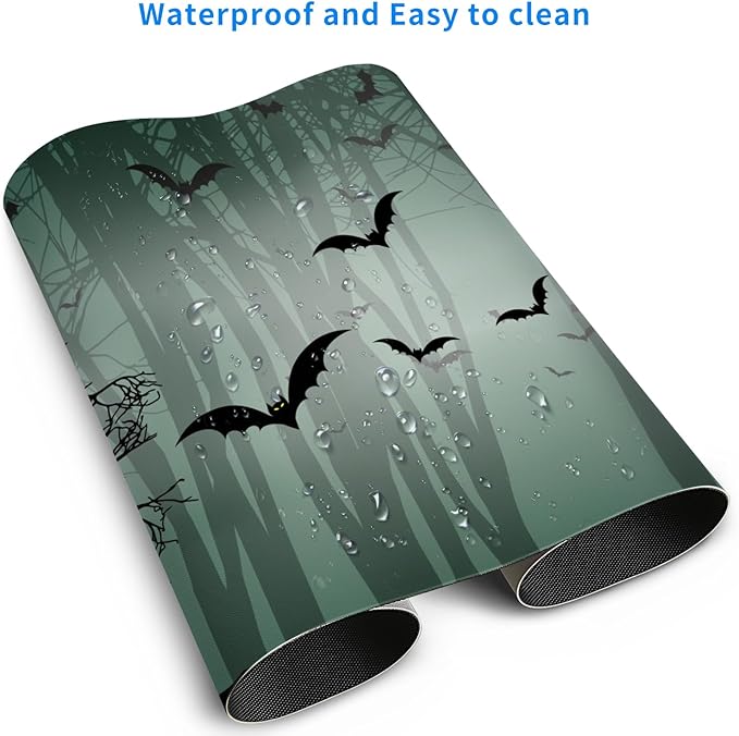 MAYCARI Halloween Cute Bat Mouse Pad Kawaii Cartoon Funny Spirit Extended Desk Mat Non-Slip Rubber Baseb Large Green Mousepad for Desk Gaming Laptop Desktop 31.5"X15.7"
