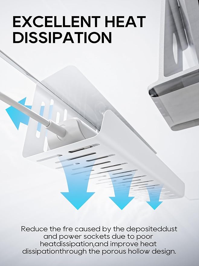 NODOCA No Drill Under Desk Cable Management Tray, 14'' Wire Management, Punch-Free Clamp on, Metal Cable Tray, Wire Organizer, Under Desk Basket for Office and Home, White