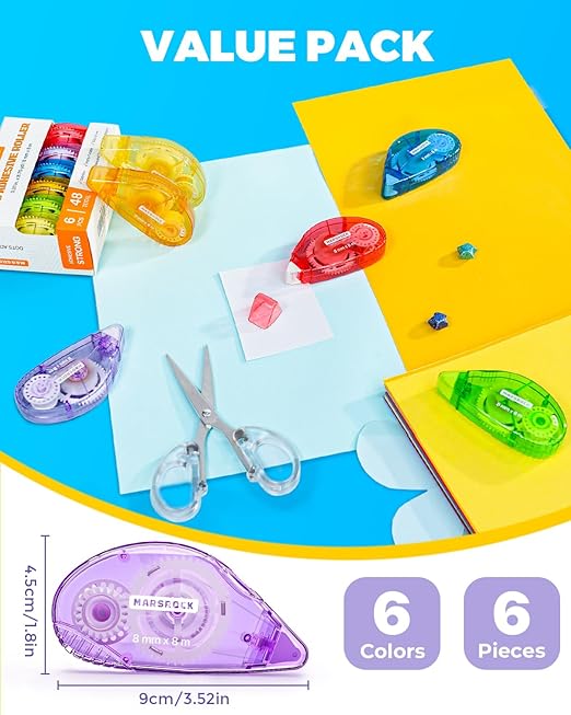 Double-Sided Adhesive Dots Roller – 6 Pack (0.31IN x 26FT) Dots Glue, Craft & Scrapbook Supplies for Gift Wrapping, Scrapbooking, and Photo Tape