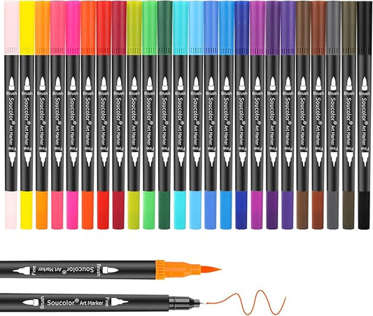 Soucolor Halloween Christmas Gifts for Teen Girls Trendy Stuff, Preppy Stuff for Teen Girls, 24 Colors Dual Tip Brush Markers Pens for Kids Planner Lettering Calligraphy Drawing Preppy School Stuff
