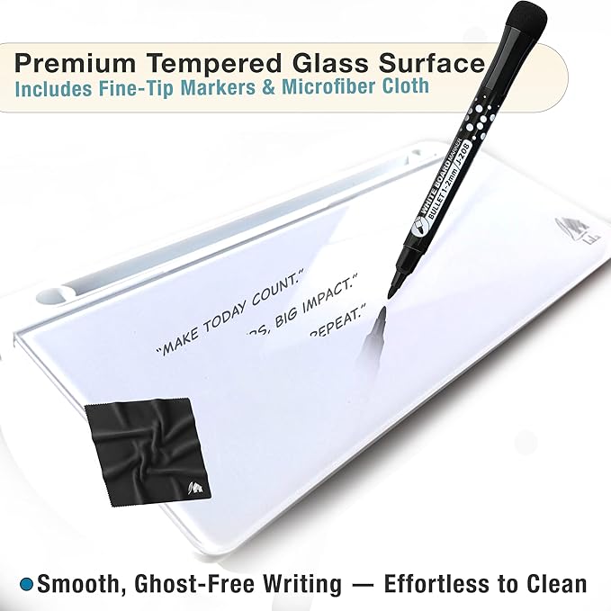 Small Desktop Whiteboard, Glass Dry Erase Board Computer Keyboard Stand Surface Pad with Drawer, Desk Organizer with Accessories for Office, Home, School, to-Do List Board