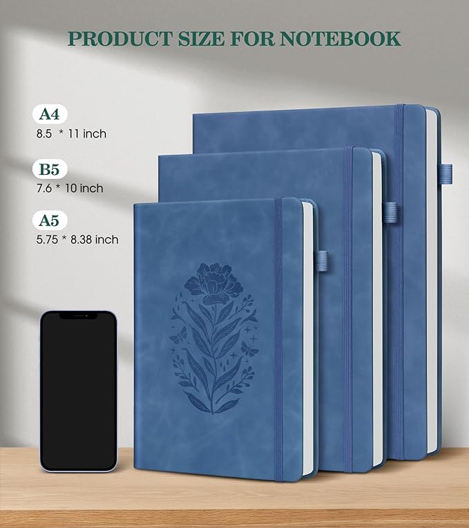 Lined Journal Notebook for Women, Hardcover Leather Journaling Notebooks 8.5" x 11", A4 200 Pages Big Journals for Writing, College Ruled Notebook for Work School, Note Taking, Business Diary Darkblue