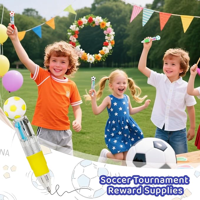 CZWZ 30Pcs Mini Multicolor Pens in One 4-in-1 Cute Pens Bulk for Kids, Ballpoint Pen for Birthdays and Children's Parties, Fun Gifts Assorted Ink Kawaii Pen(Soccer)