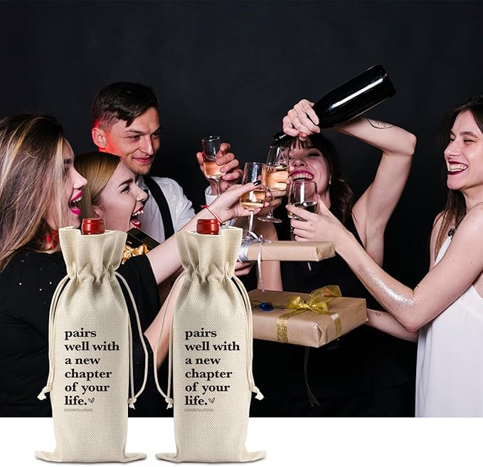 New Chapter Wine Bag with Good Luck card New Beginnings Gifts for Women Men Farewell Gifts for Friends Going Moving Away Gifts for Coworkers Retirement Wine Bag Card Set