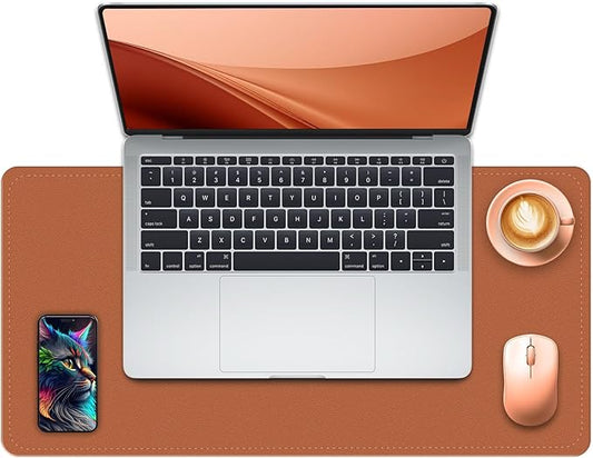 Non-Slip Desk Pad, 24" x 14" Large Mouse Pad, PU Leather Desk Mat with Suede, Laptop Desk Pad, Waterproof Keyboard Pad, Desk Blotter for Office/Home/Decor (Russet Brown)