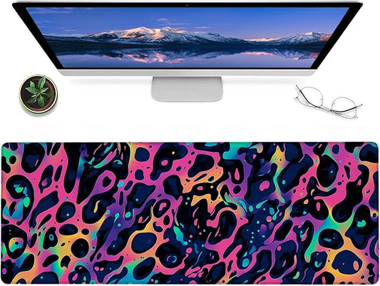 Neon Leopard Gaming Mouse Pad,12x31.5in Non-Slip Rubber Bold Colors Abstract Desk Mat,Large Extended Bold Mousepad for Office Home Laptop,Mice Pads Gifts,Game Lover Deskmat Decor