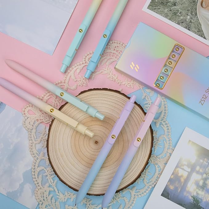 Gel Pens, 6 Pcs 0.5mm Fine Point Smooth Writing Pens Japanese Cute Pens, High-End Series Black Ink Pens for Journaling Note Taking, School Office Supplies for Women Men (6 Pcs Ombre)