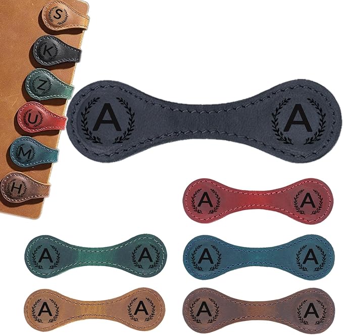 Magnetic Leather Bookmark with 26 Initial for Reading Women,Personalized Magnet Book Marks Gifts for Men,Book Lovers (Black, A)