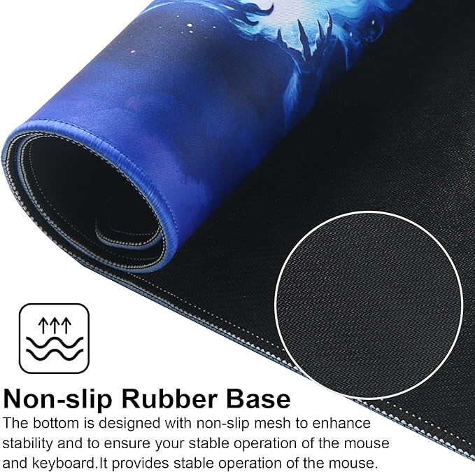 Large Gaming Mouse Pad with Stitched Edges,[27.5x11.8In] Extended Mouse Pad with Non-Slip Natural Rubber Base for Gamer/Desktop/Office/Home (70x30 Bluedragon)