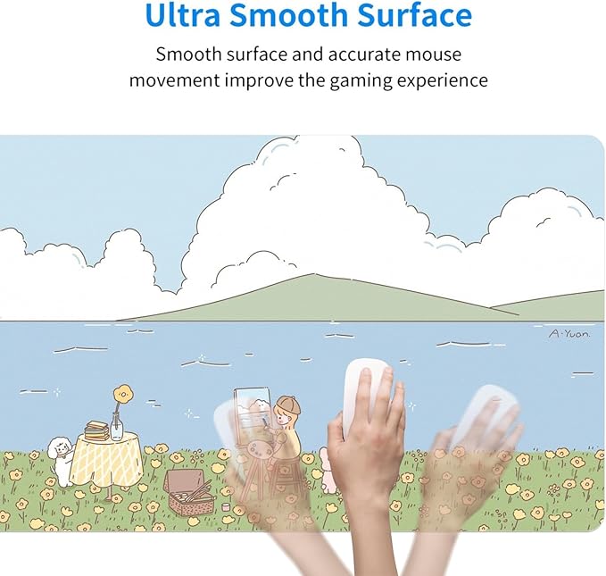 MAYCARI Cute Desk Mat Kawaii Mousepad, Anime Aesthetics Desk Pad XXL Cute Green Blue Nature Mouse Pad Computer Keyboard Mat, Office Desk Pad Protector 31.5"X15.7"