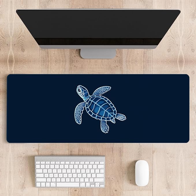 Mousepad Desk Mat Gaming Large Keyboard Cute Office Desktop Computer Laptop XXL Long Big Kawaii Aesthetic Girly Pretty Design Women Girl Gamer Oversized Wide 30x12'' Mousepad, Blue Turtle