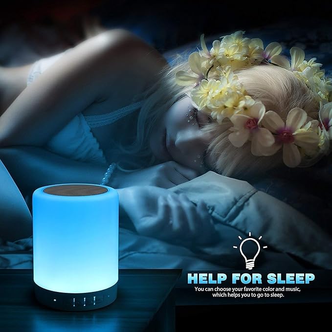 Elecstars Touch Bedside Lamp - with Bluetooth Speaker, Dimmable Color Night Light, Outdoor Table Lamp with Smart Touch Control, Best Gift for Men Women Teens Kids Children Sleeping Aid