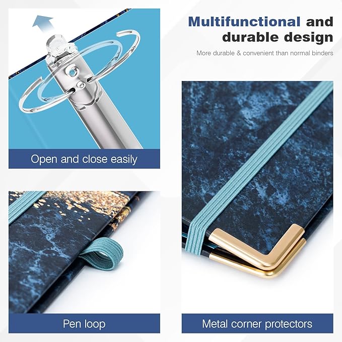 Ospelelf 3 Ring Binder for Letter Size Paper with 5 Tab Dividers, 3 Inch Ring, 4.4 Inch Spine, Blue Large Binder with Clip for School and Office Supplies