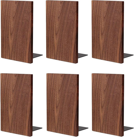 Muso Wood Handmade Walnut Book Ends, Non-Skid Bookends for Shelves, Large Sturdy Book Ends for Heavy Books, Decorative Book Shelf (3 Pairs)