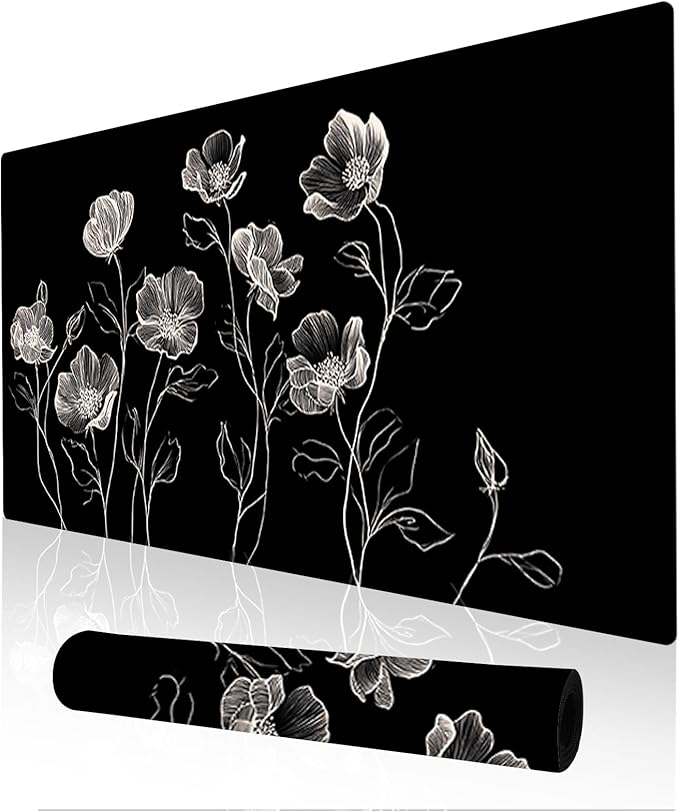 Nuxovilar Professional Large Mouse Pad & Computer Game Mouse Mat (35.4x15.7IN, Black & White Floral Line Art) (90 * 40cm Floral Line Art)