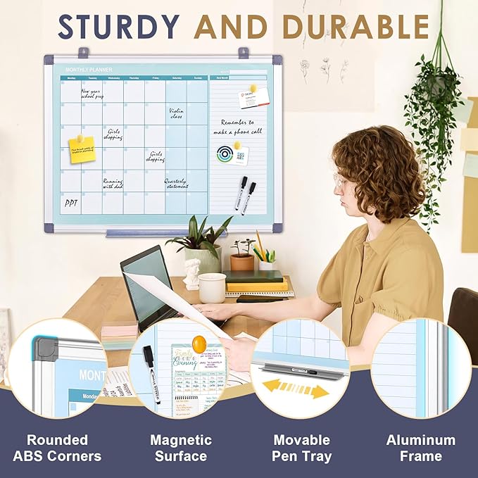 MAKELLO Dry Erase Calendar for Wall, Large White Board Calendar with Next Month for Office, Family, Kitchen and Bedroom, 36x24 inches