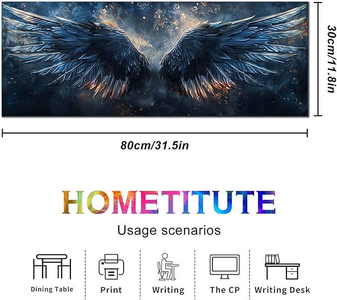 Large Mouse Pad XL 31.5 x 11.8 Inch Black Blue Flame Wing Gaming Desk Mat Extended Keyboard Pad Computer Desk Pad Waterproof Non Slip Mouse Pads for Desktop Office Accessories