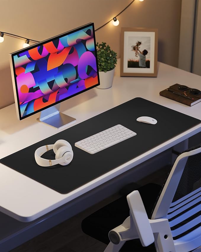 Leather Desk Pad Protector, Mouse Pad, Office Desk Mat, Non-Slip PU Leather Desk Blotter, Laptop Desk Pad, Waterproof Desk Writing Pad for Office and Home (Black, 31.5" x 15.7")