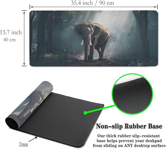 Large Mousepad Gamer Mouse Pad Pc Mouse Pads Men¡¯s Office Accessories Computer Mats Full Desk Mat Non-Slip Rubber Base 35.4" X 15.7" for Game Office, Wild Nature Life The Last Elephant