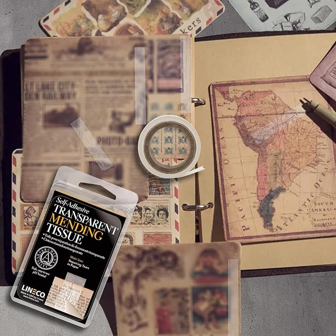 Lineco Archival Document Repair Tape, Repairs Paper Documents, Book Pages, Maps, Ephemera, Photos and Printed Artwork. Ideal for Family Archivist, Acid-Free Translucent Tape 0.5" x 12', Pack of 1