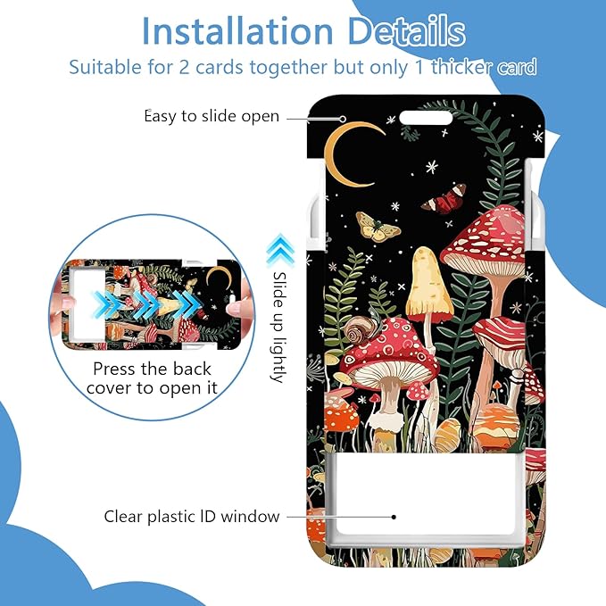 Mushroom Badge Holder Reel Lanyard,ID Card Badge Holder Retractable Name Tag Clips for Doctor Nurse Teacher Office Student