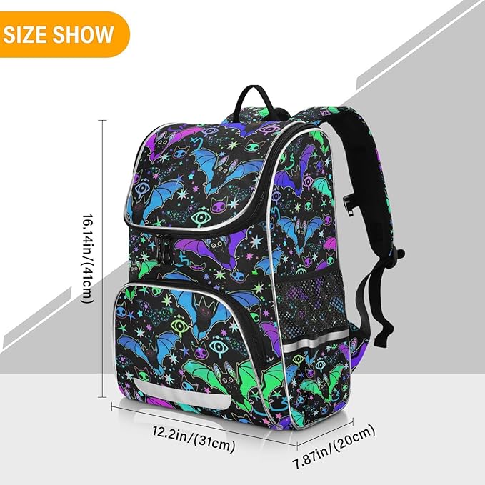 Magic Bat Backpack for Kids Boys Girls 16 Inch Backpack with Reflective Strip Elementary School Bag Removable Chest Strap