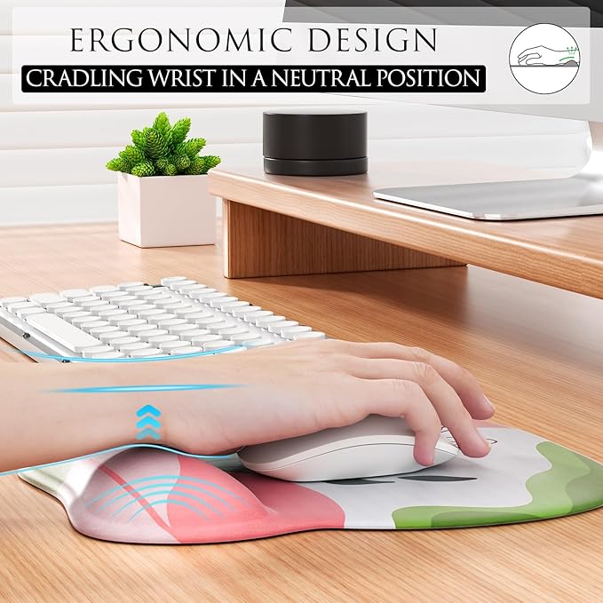 MROCO Ergonomic Mouse Pad with Gel Wrist Rest, Comfortable Mousepad with Smooth Wrist Support Surface and Non-Slip PU Base for Pain Relief, Computer, Laptop, Office & Home, 9.4 x 8.1 in, Pastel Petals