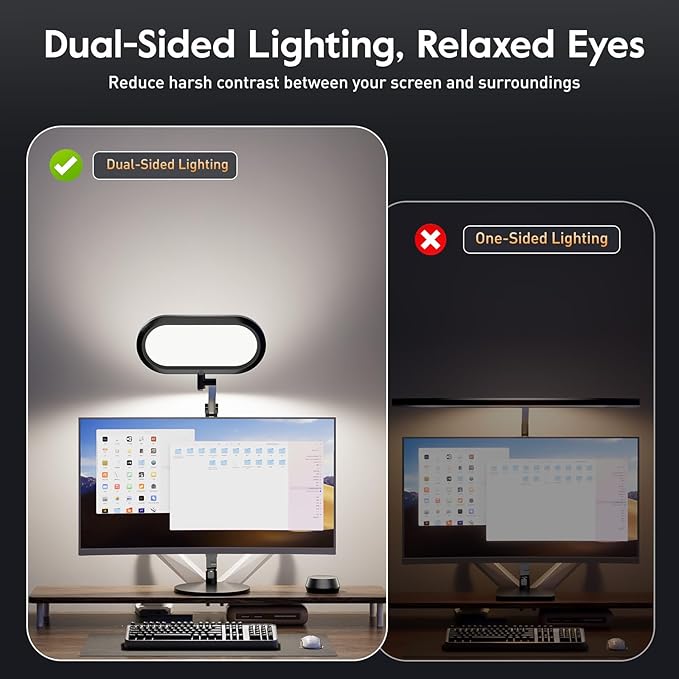 Premium LED Desk Lamp for Home Office – Eye-Caring Double Side Light with Knob Remote, Stepless Dimming & Color, Memory, Metal Table Lamp for Zoom, Studying, Video Conference, Flicker-Free, Glare-Free