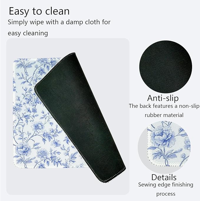 Light Blue Chinoiserie Mouse Pad,Blue and White Floral Desk Mat,Girly Preppy Floral Mouse Pad for Dorm Home Office Desktop Decor,10.2x8.2 Inch
