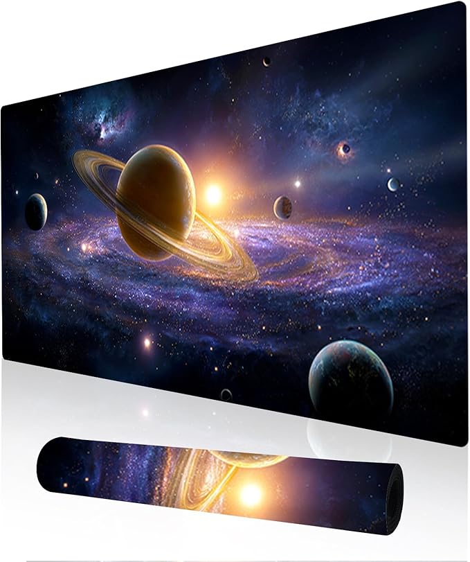 Nuxovilar Professional Large Mouse Pad & Computer Game Mouse Mat (35.4x15.7IN, Cosmic Planets & Space Art) (90 * 40cm Cosmic Planets)