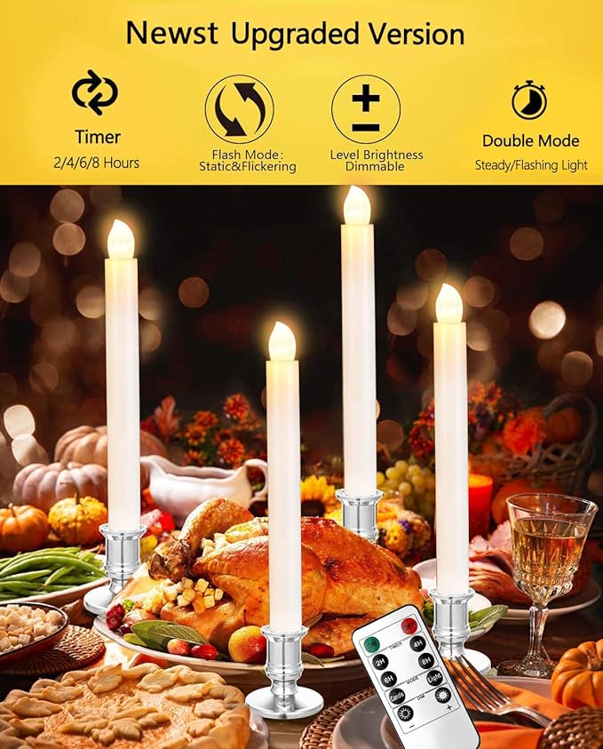 YAUNGEL Window Candles, 2 Pack LED Battery Operated Christmas Candles for Windows with Remote Timer Electric Candle Lights with Removable Candle Holders Suction Cups for Christmas Decorations, Silver