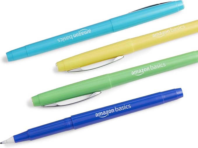 Amazon Basics Felt Tip Marker Pens, Versatile for Writing, Drawing, and Journaling, Assorted Colors, 12-Pack