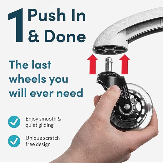 Lifelong Original Office Chair Wheels (As Seen On CNN) Replacement Rubber Chair Casters for Hardwood Floors and Carpet, Set of 5, Heavy Duty Casters for Chairs to Replace Office Chair Mats - Fits 98%