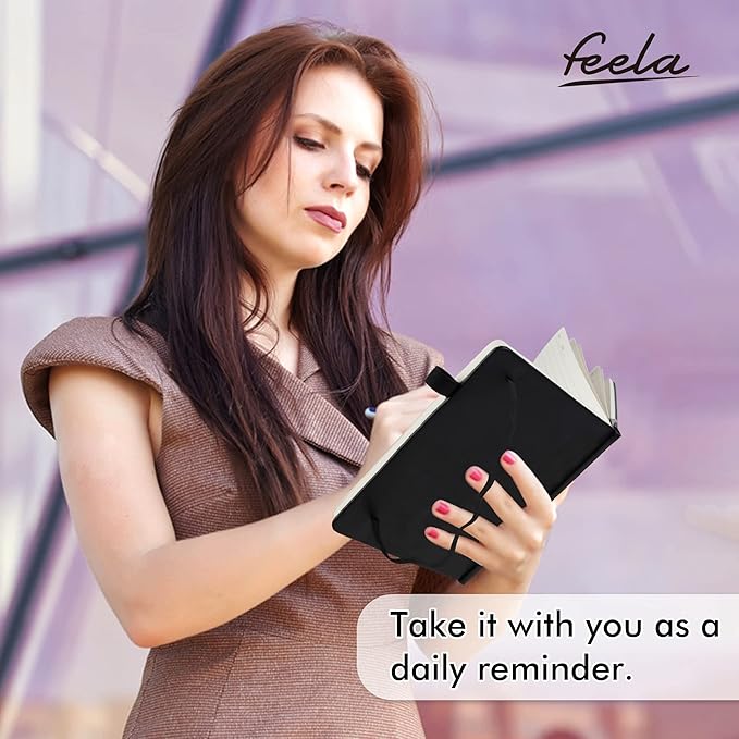 feela 12 Pack Notebooks Journals Bulk with 12 Black Pens, A5 Hardcover Notebook Classic Ruled Journal Set with Pen Holder for School Business Work Travel Writing, 120 GSM, 5.1”x8.3”, Black