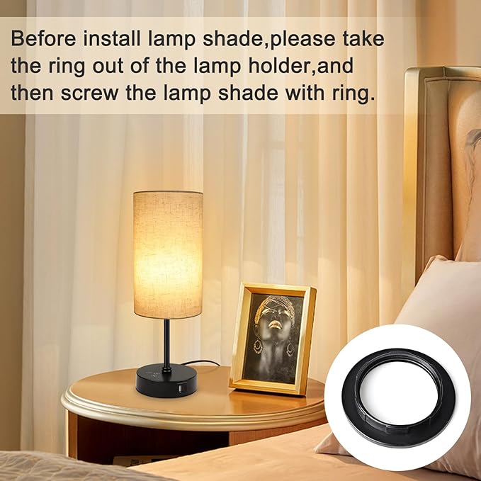 Unicozin Table Lamp, 3 CCT 3000K/4500K/6500K & RGB Color Changing, Stepless Dimmable Small Bedside Lamp for Reading, Ambience Nightstand Light for Home Decor Party, Beige Shade