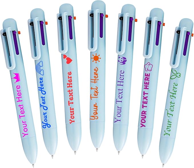 Personalized Multicolor Ballpoint Pen Bulk Custom 6-In-1 Pens with Name Logo Customized Color Pen Boys Girls Teacher Business Gift Dblue_7PC