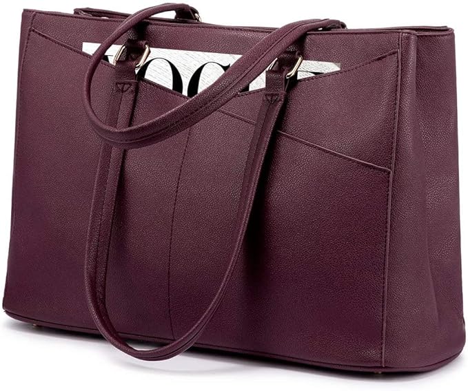 LOVEVOOK Laptop Tote Bag for Women 15.6 Inch Waterproof Leather Computer Bags Women Business Office Work Bag Briefcase Purple