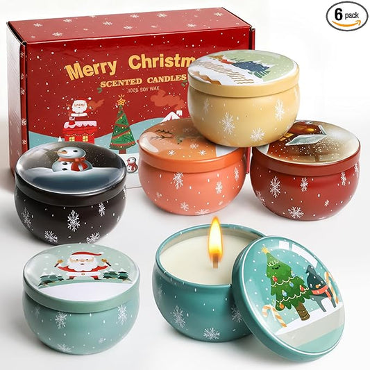 6 Pack Christmas Scented Candles with Natural Soy Wax, Long Lasting Aromatherapy Soy Candles for Home Scented, Christmas Candles Gift Set for Women & Friends