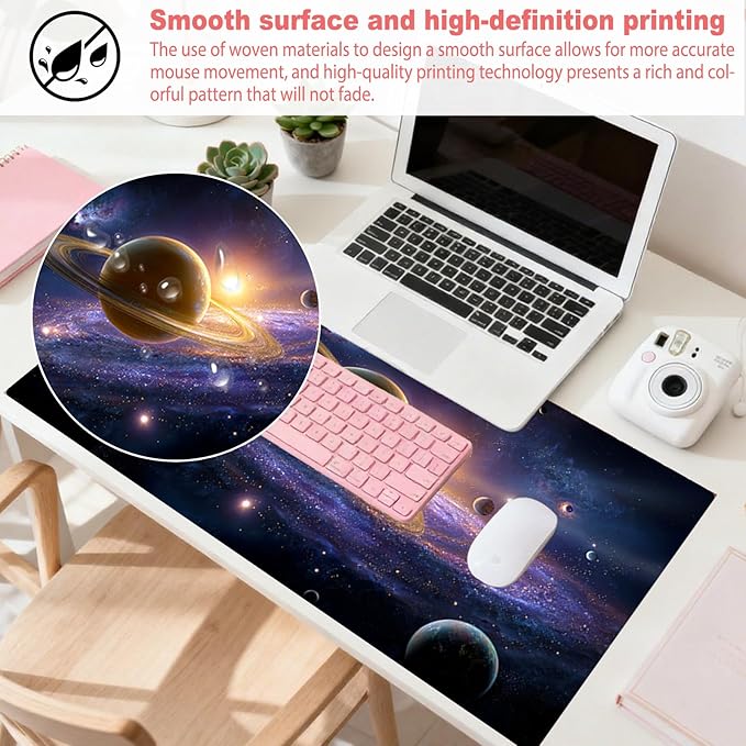 Nuxovilar Professional Large Mouse Pad & Computer Game Mouse Mat (35.4x15.7IN, Cosmic Planets & Space Art) (90 * 40cm Cosmic Planets)