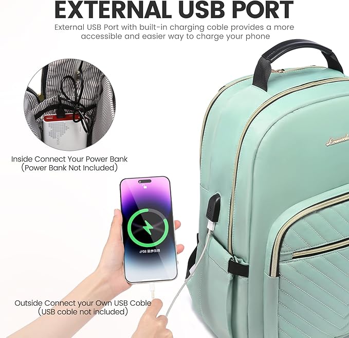 LOVEVOOK Laptop Backpack for Women 15.6 inch,Cute Womens Travel Backpack Purse,Professional Laptop Computer Bag,Waterproof Work Business College Teacher Bags Carry on Backpack with USB Port,Mint Green