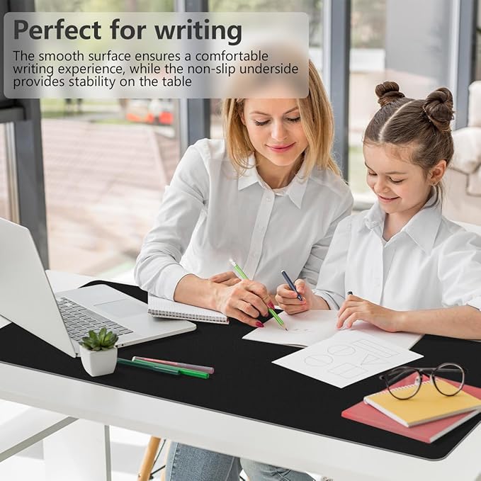 Leather Desk Mat, 31.5"×15.7" Desk Matt for Desktop, Waterproof Keyboard Pad, Computer Mats for Desktop, Large Mouse Pad, Non-Slip Computer Mat for Office Home - Black