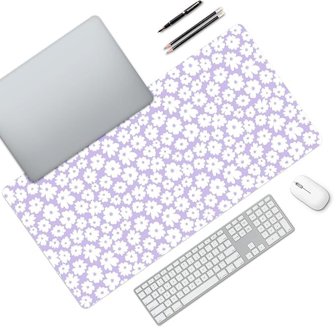 MAYCARI Kawaii Purple Flower Extended Gaming Mouse Pad Large, 31.5"X15.7" Big Mouse Pad with Non-Slip Base Long Computer Keyboard Mouse Mat for Home Office Work