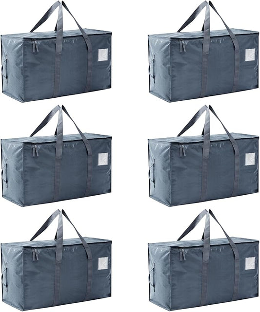 Moving Bags Heavy Duty Extra Large, Moving Boxes, Moving Supplies Essentials,Storage Bins with Lids, Plastic Packing Totes, Storage Bags for Clothes with Handles & Zippers(Grey, 6 Pack)