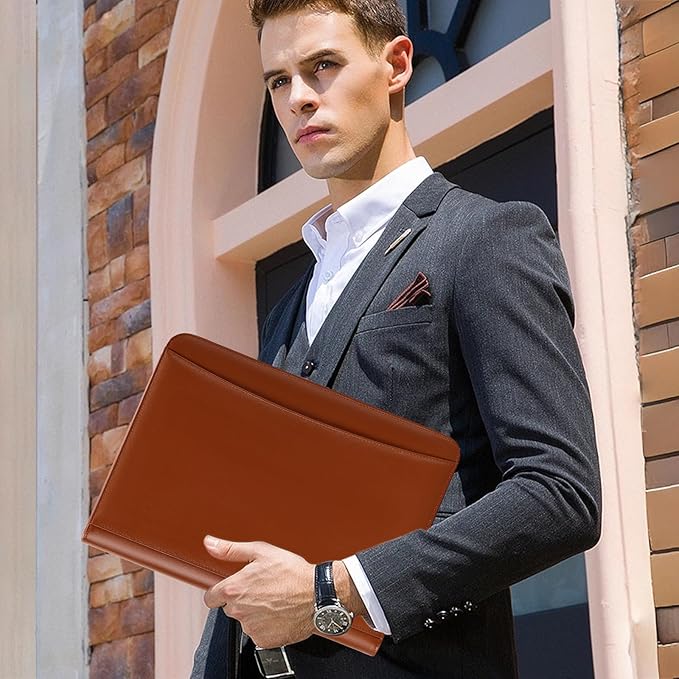 Leathario Portfolio Binder, Includes 10 Sheet Protectors and 3 Notepads, 3-Ring Folder Organizer, A4 Padfolio with Zipper, Vegan Leather Tablet Sleeve, Business Office Conference Clipboards