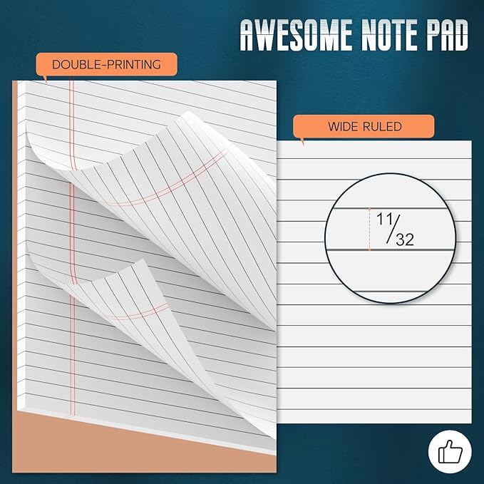 Legal Pads 8.5 x 14 Note Pads, 6 Pack Writing Pads Wide Ruled Notepads, Micro Perforated Notepad, Double-Side Printed Lined Paper Pads 30 Sheets per Notepad, White Legal Pads for Home, Office, School