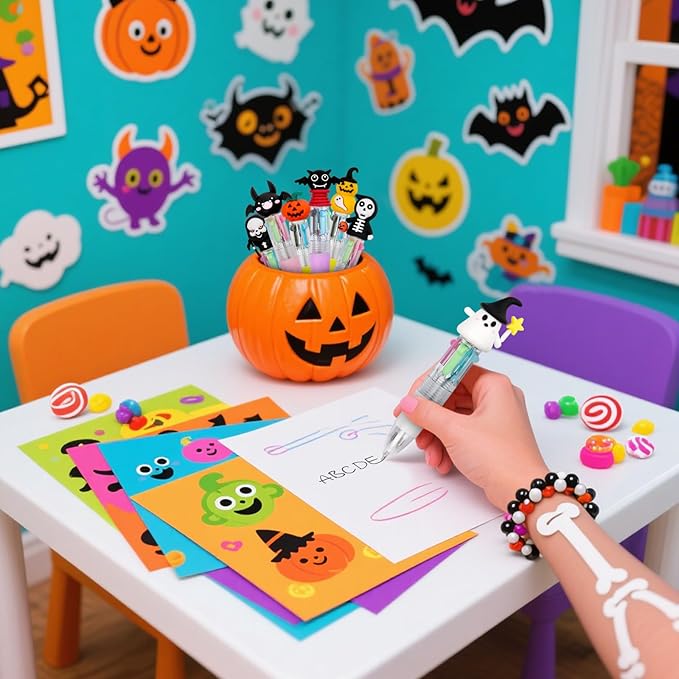 CZWZ 30Pcs Mini Multicolor Pens in One 4-in-1 Cute Pens Bulk for Kids, Ballpoint Pen for Birthdays and Children's Parties, Fun Gifts Assorted Ink Kawaii Pen(Halloween)